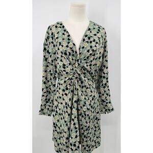 Sandro Paris Green Daisy Dress Polka Dot Linen Wrap Long Sleeve Mini Short M